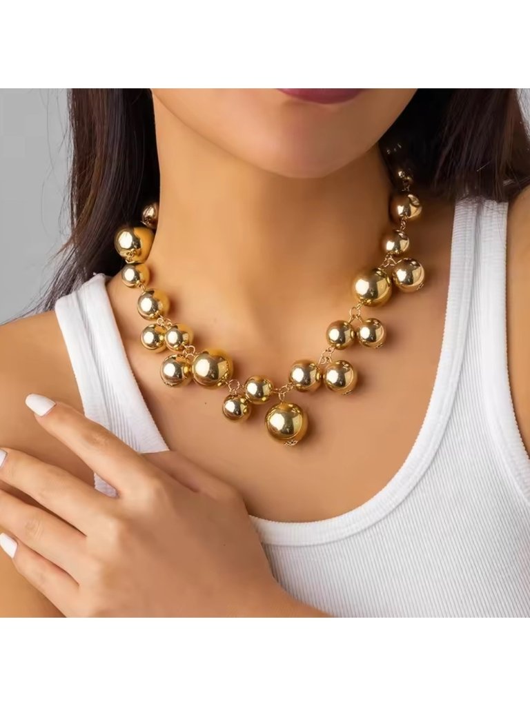 Gold Zara Gold Ball Gold Gold Beaded Necklace Adjustable